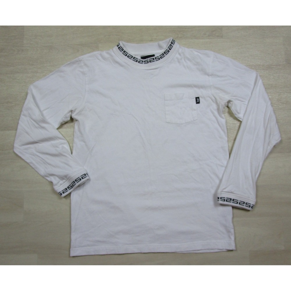 STUSSY Men's Vintage Long Sleeve Pocket T Shirt (M) Cotton Collar & Cuff Graphic